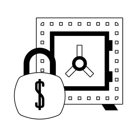 Strongbox and padlock money symbols in black and white vector illustrationのイラスト素材