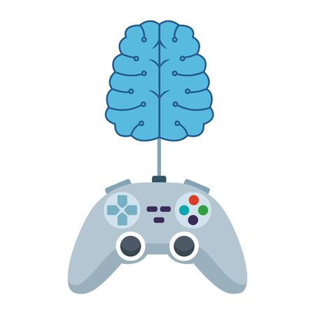 video games play console controller with brain cartoon vector illustration graphic designのイラスト素材