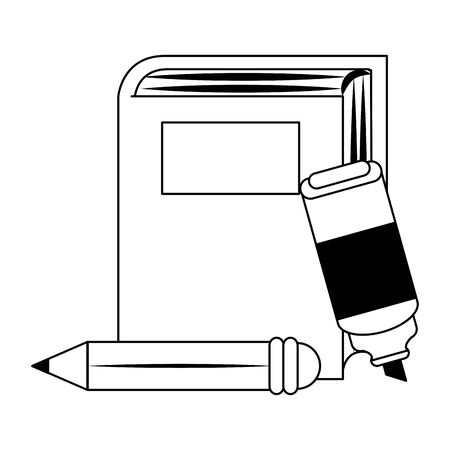 Academic book with highlighter pen and pencil over white background, vector illustrationのイラスト素材