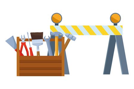 Construction tools and equipment toolbox and barrier cartoons vector illustration graphic design.のイラスト素材
