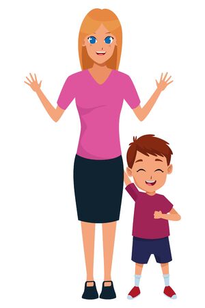 Family single mother with little boy cartoon vector illustration graphic designのイラスト素材