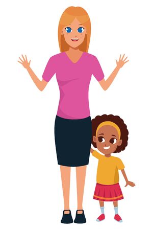 Family single mother with daughter cartoon vector illustration graphic designのイラスト素材