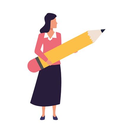 Avatar woman holding a big pencil over white background, vector illustrationのイラスト素材