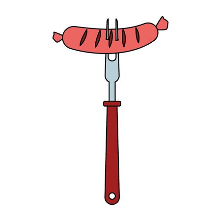 fork with sausage icon over white background, vector illustrationのイラスト素材