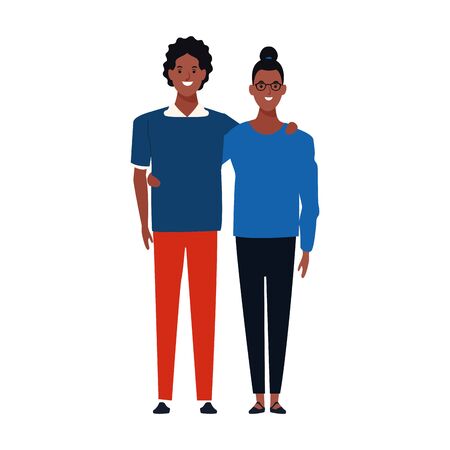 cartoon young couple standing icon over white background, vector illustrationのイラスト素材