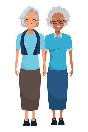 Grandmothers friends couple smiling cartoon vector illustration graphic designのイラスト素材