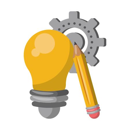 Bulb light and pencil with gear cartoon vector illustration graphic designのイラスト素材
