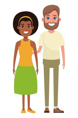 couple avatar man with beard and afroamerican woman wearing bandana profile picture cartoon character portrait vector illustration graphic designのイラスト素材