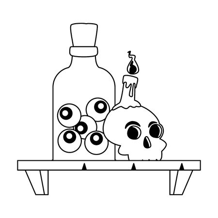 halloween head skull with eyes bottle in shelf vector illustration designのイラスト素材