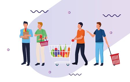 grocery stores with people characters vector illustration designのイラスト素材