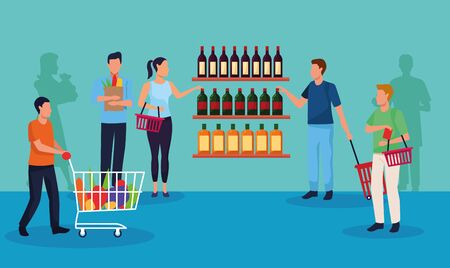 grocery stores with people characters vector illustration designのイラスト素材