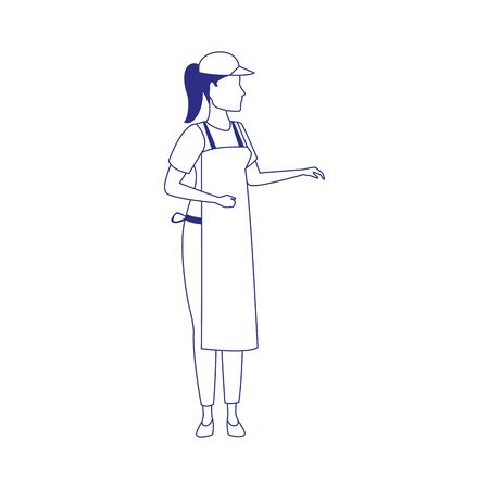 avatar woman with apron and cap over white background, vector illustrationのイラスト素材
