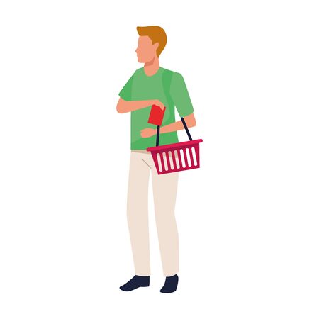 avatar woman with supermarket basket icon over white background, vector illustrationのイラスト素材