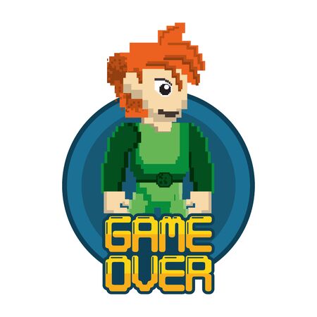 video game pixelated warrior with game over message vector illustration designのイラスト素材