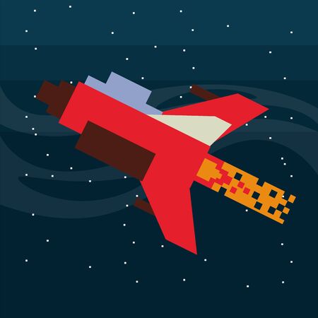 video game spaceship flying in pixelated scene vector illustration designのイラスト素材