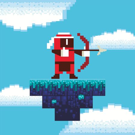 video game archery warrior in pixelated scene vector illustration designのイラスト素材