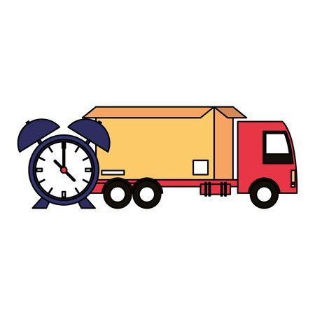 logistic and delivery shipping with truck carrying merchandise timely cartoon vector illustration graphic designのイラスト素材