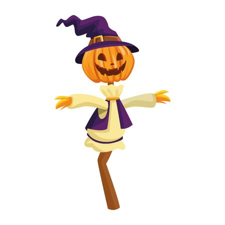 scarecrow pumpkin with witch hat vector illustration designのイラスト素材