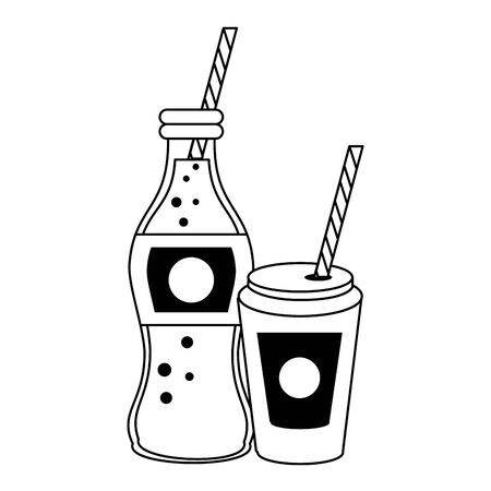 Cola soda bottle and cup to go with straw isolated vector illustration graphic designのイラスト素材