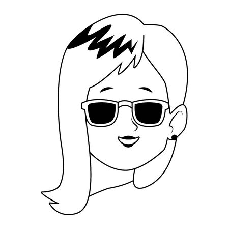 cartoon woman face with sunglasses icon over white background, vector illustrationのイラスト素材