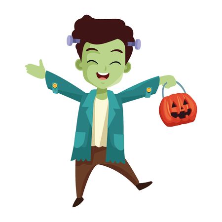 little boy with frankenstein costume character vector illustration designのイラスト素材