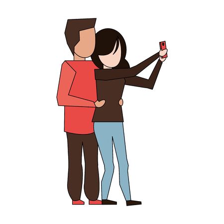 couple love young relationship partnership taking selfie cartoon vector illustration graphic designのイラスト素材
