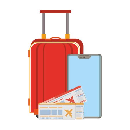 Summer luggage smartphone and flight tickets cartoons vector illustration graphic designのイラスト素材