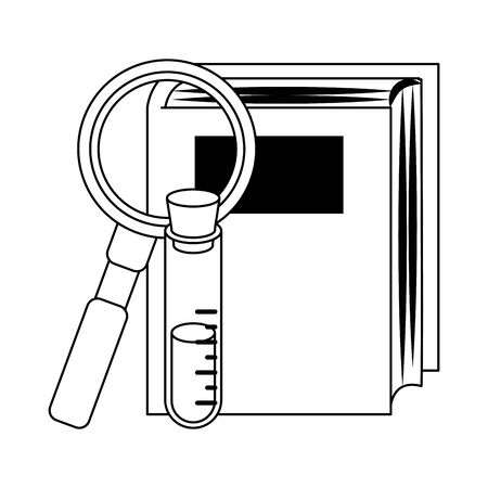 book with test tube and magnifying glass over white background, vector illustrationのイラスト素材