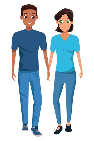 Young couple boyfriend and girlfriend smiiling and walking cartoon isolated vector illustration graphic designのイラスト素材