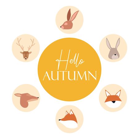 bundle of autumn season animals vector illustration designのイラスト素材