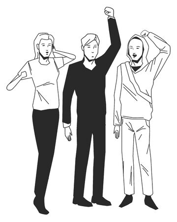 social activity public protest man protester with vector cartoon character black white vector illustrtion graphic designのイラスト素材