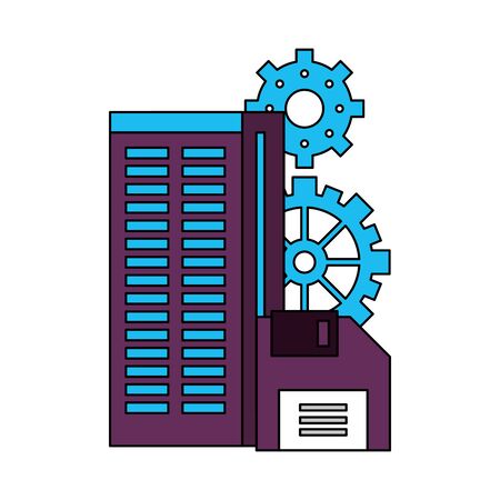 technology hardware server tower and diskette support and maintenance cartoon vector illustration graphic designのイラスト素材