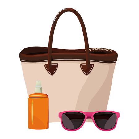summer beach and vacation with sunscreen jar, sunglasses and beach bag icon cartoon vector illustration graphic designのイラスト素材