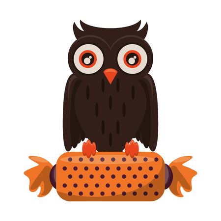 halloween sweet candy with owl bird vector illustration designのイラスト素材