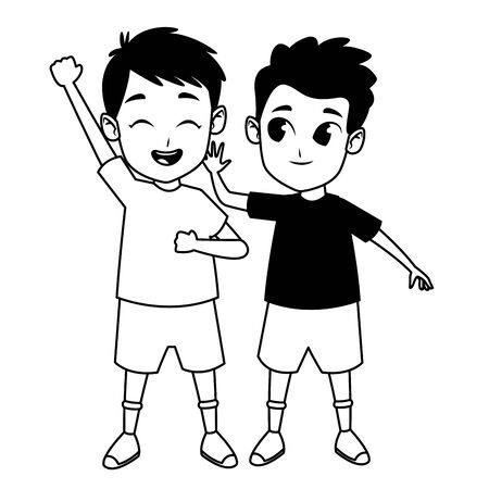 Kids male friends playing and smiling cartoonsのイラスト素材