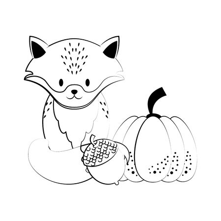 Wild animals and autumn season cartoons fox with pumpkin and nut vector illustration graphic designのイラスト素材