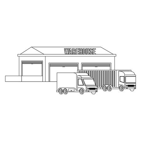 Warehouse storage building with cargo trucks vector illustrationのイラスト素材