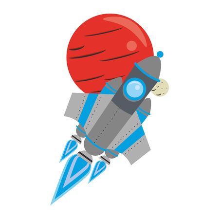 universe space galaxy astronomy science spaceship rocket taking off from planet cartoon illustration graphic designのイラスト素材