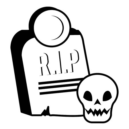 halloween skull head with gravestone vector illustration designのイラスト素材