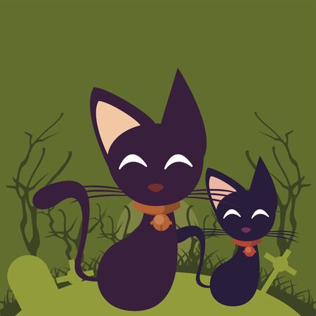 halloween dark scene with cat vector illustration design