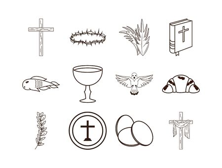 bundle of first communion set icons vector illustration designのイラスト素材
