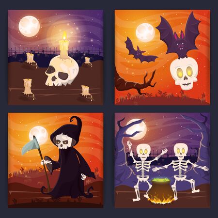 bundle of halloween dark scenes vector illustration designのイラスト素材