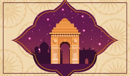 India national monument in mandala frame on vintage background vector illustration graphic designのイラスト素材