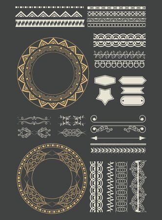 set of decorative ribbon, banner, label, frames and emblems cartoon vector illustration graphic designのイラスト素材