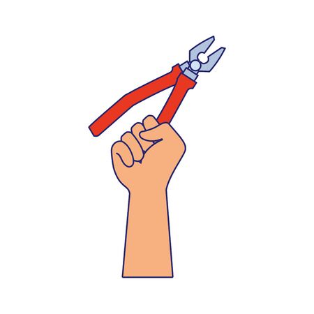 hand holding a pliers icon over white background, vector illustrationのイラスト素材