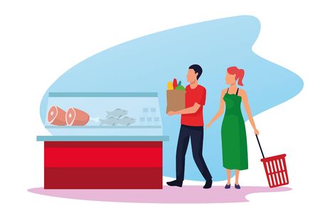 grocery stores with people characters vector illustration designのイラスト素材