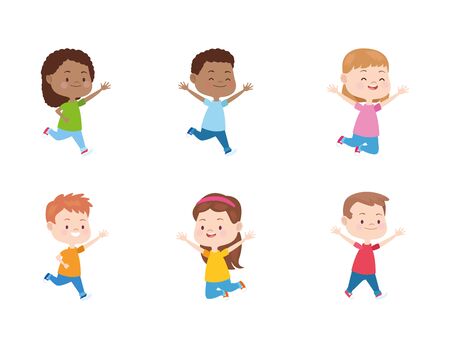 icon set of cartoon kids over white background, vector illustrationのイラスト素材