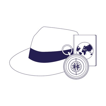 beach hat and compass icon over white background, vector illustrationのイラスト素材