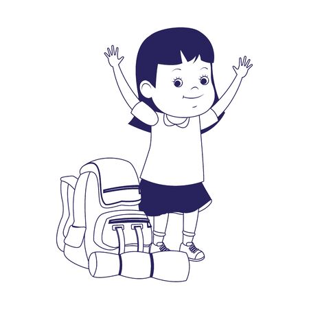 cartoon happy girl and school over white background, vector illustrationのイラスト素材