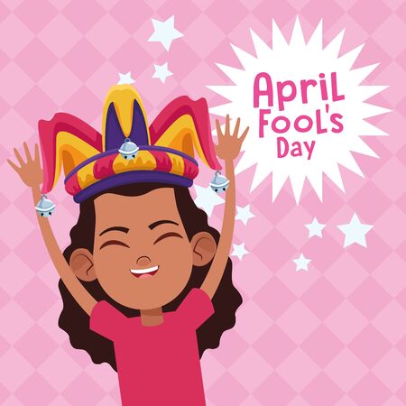 April fools day cute girl laughing cartoon vector illustration graphic designのイラスト素材